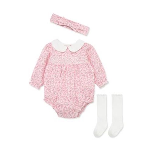 Baby Girls Floral Outline Bubble with Headband and Socks
