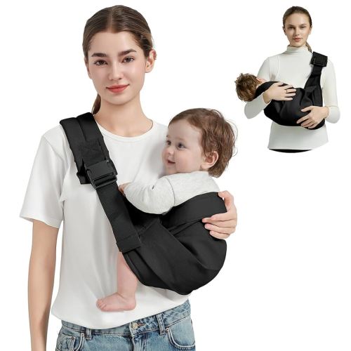 Baby Sling Carrier, Toddler Carrier Sling with Double Safety Buckle and Adjustable Shoulder Strap, Baby Carriers One Size Fits All, Black