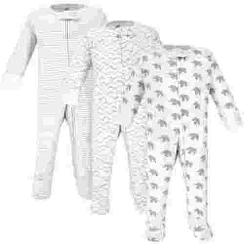 Touched by Nature Baby Organic Cotton Zipper Sleep and Play 3pk, Marching Elephant, 0-3 Months