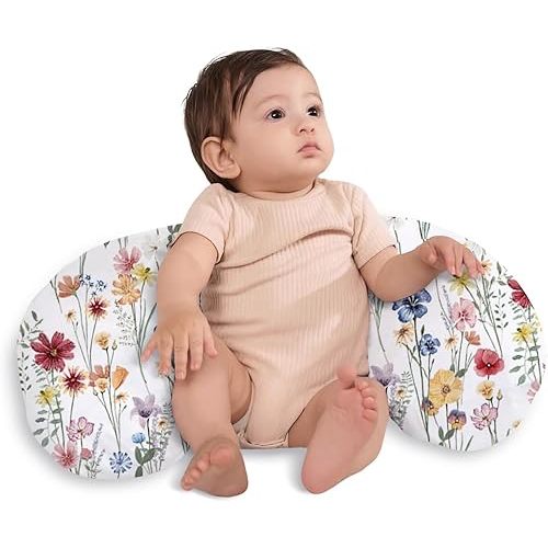Little Grape Land Nursing Pillow,Upgraded Breast Feeding Pillow for Mom,Breastfeeding & Bottle Feeding for 0–16 Months, Soft Machine Washable Cover with Firm Breathable Filling, Tummy Time,Flower