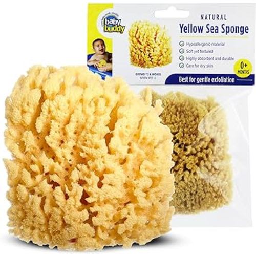 Baby Buddy Natural Yellow Sea Sponge, Newborn Bath Time Essential, Soft and Gentle for Tender Skin, Hypoallergenic and Biodegradable, 1 Pack