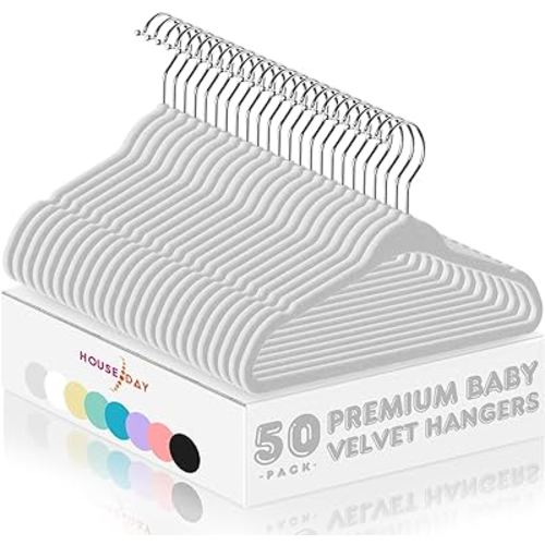HOUSE DAY Velvet Baby Hangers 50 Pack, Premium Children's Hangers for Baby, Infant & Toddler Clothes, Durable Non Slip Baby Felt Hangers Grey, 11 Inch Baby Hangers for Closet, Ideal for Everyday Use