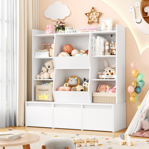 Ebern Designs Kids Storage Organizer with 3 Removable Drawers, White Cube Bookcase & Reviews | Wayfair