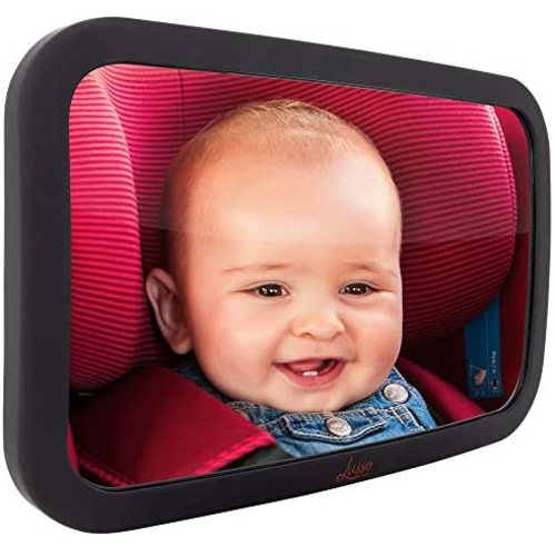 Lusso Gear Baby Backseat Mirror for Car. Largest and Most Stable Mirror with Premium Matte Finish, Crystal Clear View of Infant in Rear Facing Car Seat - Secure and Shatterproof (Black)