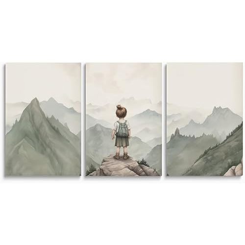 Baby Girl Adventure Nursery Decor, Set of 3 Adventure Toddler Decor Girl, Vintage Hiking Nursery Print, Woodland Mountain Nursery Wall Art, Outdoors Kids Room Nursery Decor, Framed, 12"x16"
