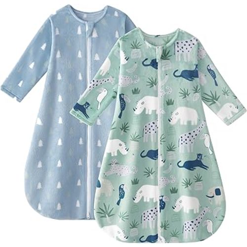 Yoofoss Baby Sleep Sack 0-6 Months, Long Sleeve Sleep Sack 1.5 Tog, Fleece Baby Wearable Blanket with 2-Way Zipper, Soft Warm