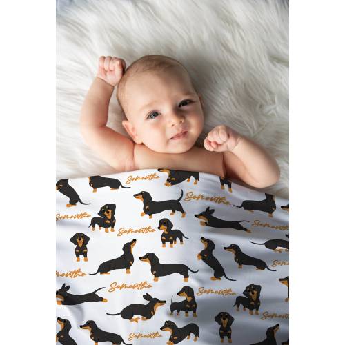 Adorable Customized Dachshund Swaddle Blanket Personalized Dog Swaddle Blanket Dachshund Dog Baby Blanket Dachshund Nursery Decor