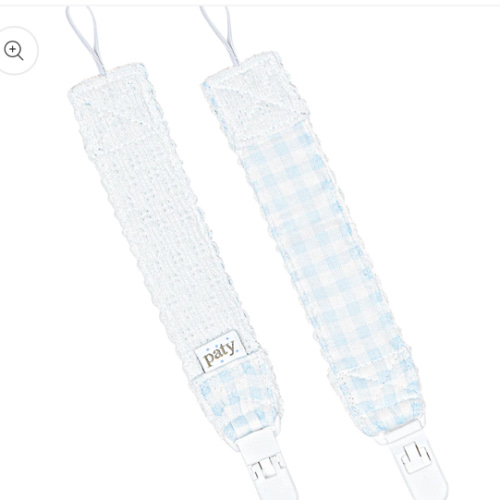 Paty Knit Pacifier Clip, Gingham Trim