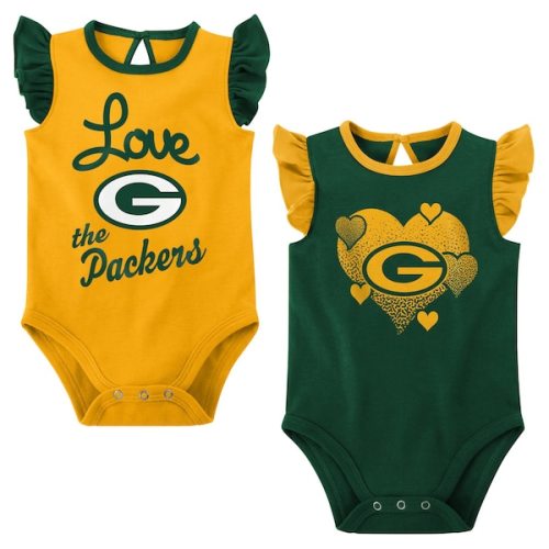 Green Bay Packers Girls Newborn & Infant Spread the Love 2-Pack Bodysuit Set - Green/Gold