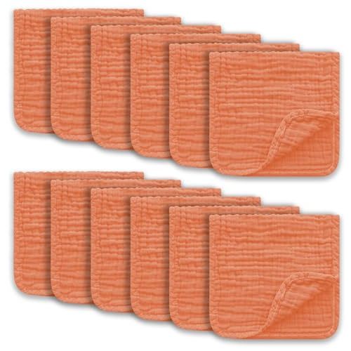 Ease Cubs Muslin Burp Cloths Large 100% Cotton Hand Washcloths for Boys & Girls, Baby Essentials Extra Absorbent and Soft Burping Rags for Newborn Registry (Vermilion, 12-Pack, 20" X10")