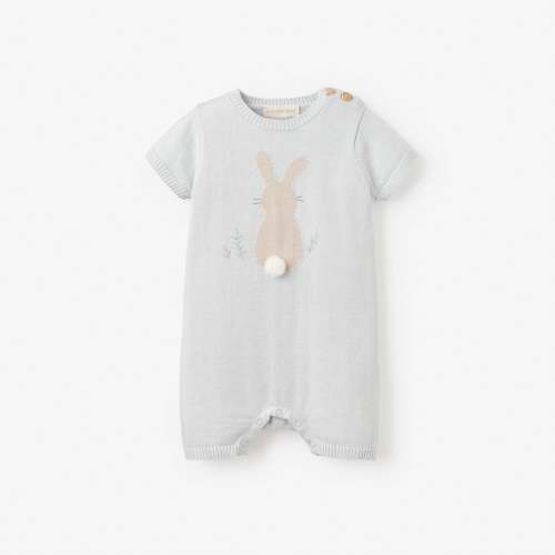 Pale Blue Bunny Knit Shortall Romper – Elegant Baby