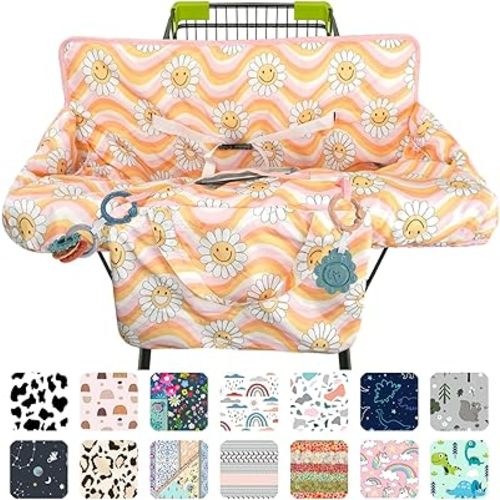 Pink Shopping Cart Cover for Baby 2-in-1 High Chair Cover with Safety Harness Multifunctional Sunflower Pattern Cart Covers for Babies Soft Padded Grocery Cart Cover for Baby Boy Girl