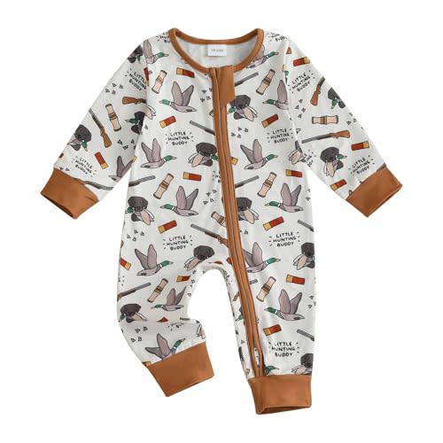 Baby Girl Boy Hunting Clothes Mallard Duck Deer Romper Zipper Jumpsuit Retro Bodysuit Newborn Going Home Outfit Fall