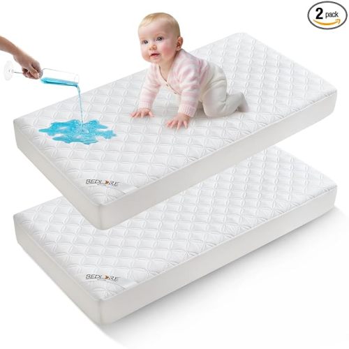 BEDLORE Waterproof Mattress Protector Crib, 2 Pack Soft Mattress Pad, Noiseless Machine Washable Mattress Cover, Ultimate Protection for Your Baby's Crib Toddler Bed (52''x28'')