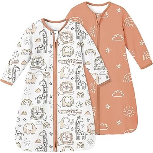 Yoofoss Baby Sleep Sack 0-12 Months Long Sleeve 100% Organic Cotton Wearable Blanket Baby 2-Way Zipper 0.5 Tog
