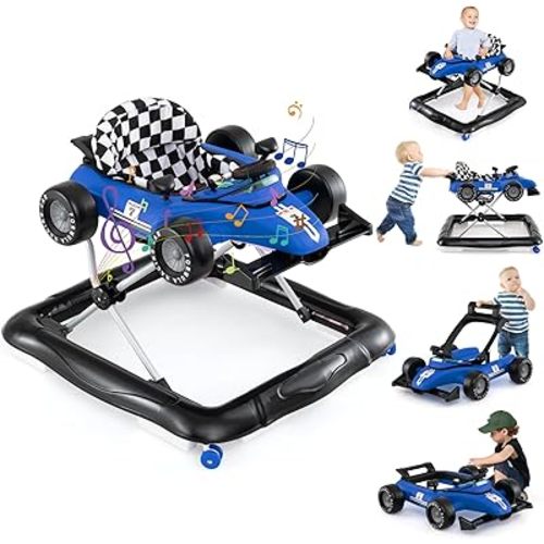 HONEY JOY Baby Walker, 4-in-1 Foldable Infant Activity Push Walker, Toddler Car Walker with Adjustable Heights, Music, Lights, Padded Seat, Baby Walker with Wheels for Boys Girls 6-18 Months (Blue)