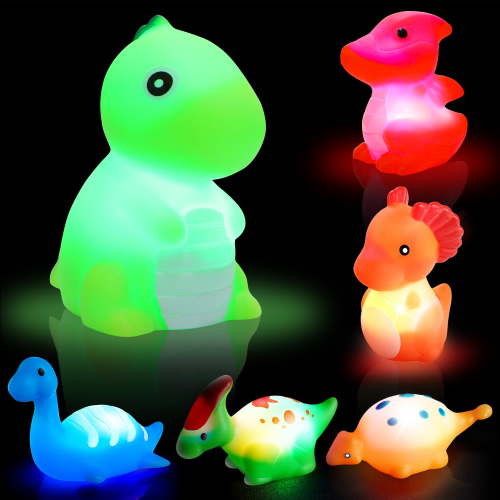 Hot Bee Light-up Floating Bath Toys for Baby, 6 Packs Dinosaur Bathtub Toys for Toddlers, Baby Toy Set for Infant Boys Girls 6 Months+ Christmas Gifts
