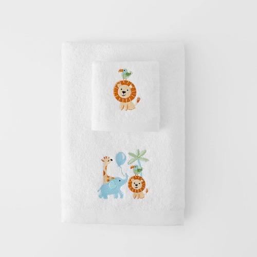 Kids Embroidered Towel Set Zoo Animals