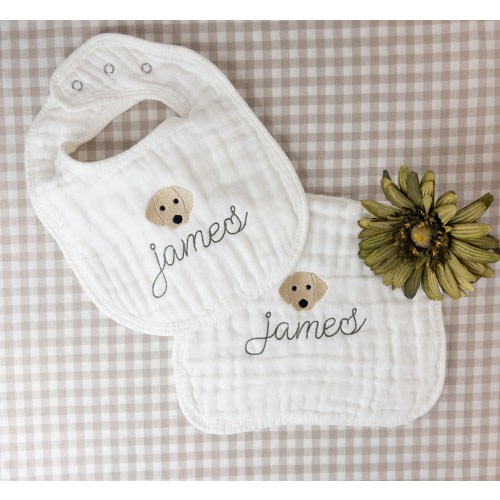 Personalize baby bib and burp cloth | muslin bib and burp set | personalized bib | embroidered baby gift
