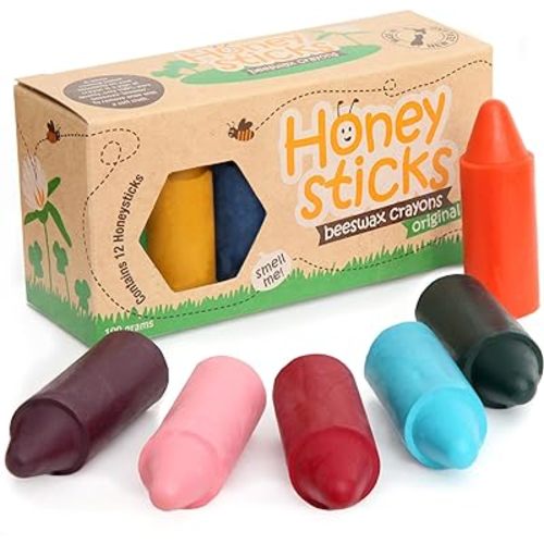Honeysticks 100% Pure Beeswax Crayons (12 Pack) - Non-Toxic Crayons, Safe for Babies and Toddlers, For 1 Year Plus, Handmade in New Zealand with Natural Beeswax and Food-Grade Colors, Eco-Friendly.