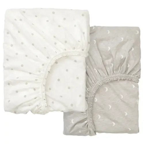 LENAST Crib Fitted Sheet 2 pack - Dotted / Moon 28 x 52"
