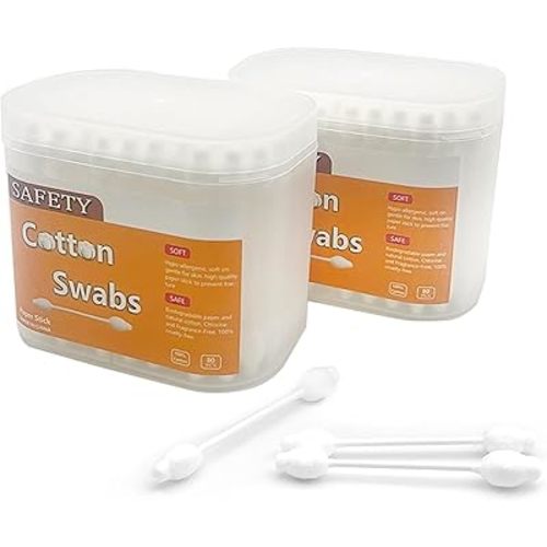 160Pcs Safety Cotton Swabs,Baby cottonbuds Large tip with Paper Stick for Newborn,Kids 80 Count(Pack of 2)