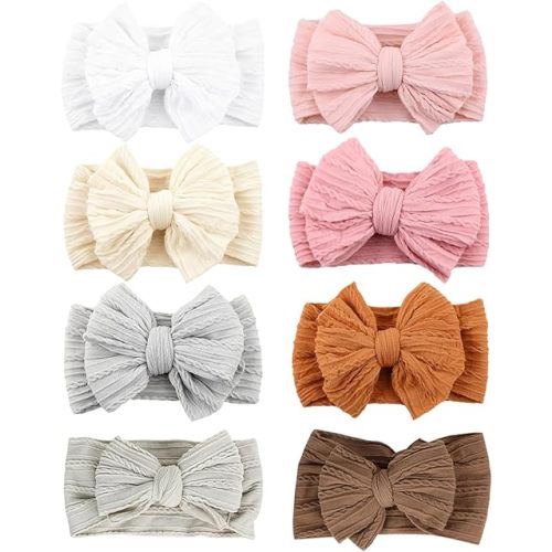 8 Pcs Baby Bows Headbands Nylon Hairbands Baby Girl Bows Hair Accessories For Infant Toddler Essentials (8 Color-green, Mid)