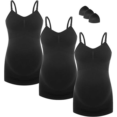 HOFISH Support Nursing Tank Tops for Breastfeeding, Comfort Stretch Maternity Camisoles with Built in Bra