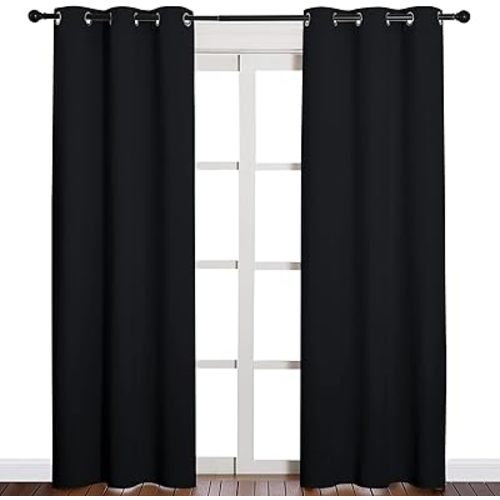NICETOWN Halloween Thermal Insulated Black Blackout Curtains/Drapes 84 inches Length 2 Panels Set for Living Room, 42 inches Wide, Privacy Sound Reducing Room Darkening Draperies Window Treatment