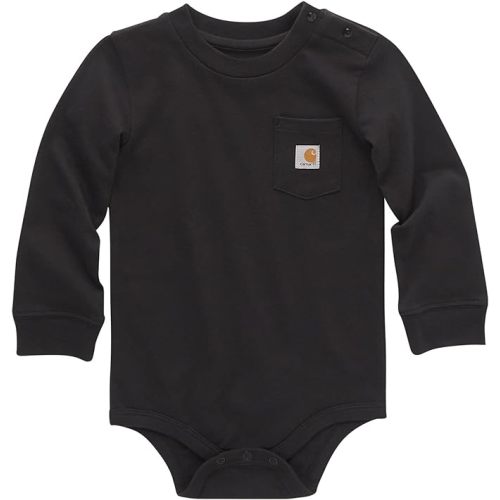 Carhartt Unisex Baby Long-Sleeve Pocket Bodysuit - 6 Months - Caviar Dark Black