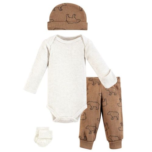 Hudson Baby Boys Thermal Preemie Layette Set 4pc Long Sleeve Outfit, Bear, Preemie