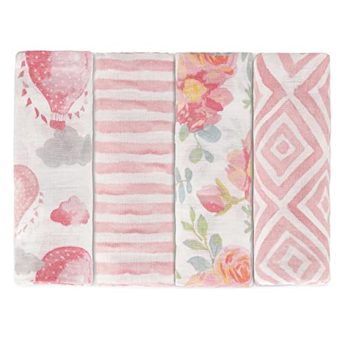 Featherhead™ 100% Cotton Muslin Swaddle Blankets for Baby Girl - Large 47”x 47” - Pre-Washed, Soft, & Breathable - Newborn Essential & Perfect Baby Registry Gift (4 Pack - Garden Floral)