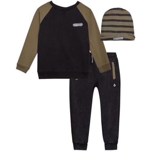 Volcom Boys Sweatsuit Set - 3 Piece French Terry Active Sweatshirt, Jogger Sweatpants and Hat - Boys Jogger Pants Set