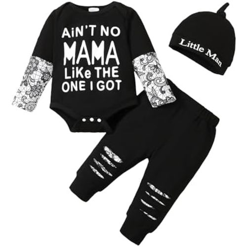 Infant Baby Boy Long Sleeve Romper Bodysuit and Pants Clothes Set Funny Letter Print Fall Winter Outfits 3Pcs