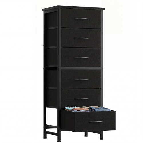 EDX 6 Drawer Fabric Dresser for Bedroom , Storage Organizer, Wide Chest of Drawers for Closet, Clothes,TV Stand, Black