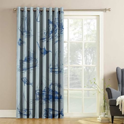 Nautical Farmhouse Curtains Blue Baby Blue Grommet Top Darkening Curtains for Living Room W48 x L48 - W48xL63,1Pcs - Multi-07932
