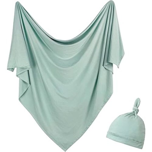 OWLOWLA Newborn Swaddle Set Stretch Wrap Swaddle Receiving Blanket for Baby Boy Girl(Sage)