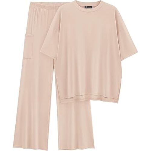 PRETTYGARDEN Women's 2 Piece Outfits Casual Short Sleeve Pullover Tops and Wide Leg Pants Lounge Sets Tracksuits