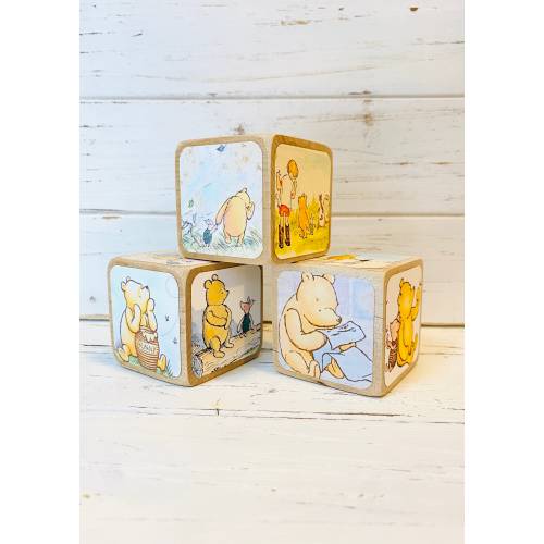 Vintage Winnie The Pooh - Wooden Baby Blocks - Baby Shower Decor - Table Centerpieces - Nursery Room - Book Blocks - 2 Inch