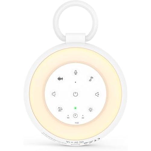 AMIR Portable White Noise Machine Baby, Sound Machine for Baby Kids Adults, 24 Sounds, Timer, 8 Colour Night Light, Memory Function, Recording Function, USB Rechargeable, Baby Sleep Aid