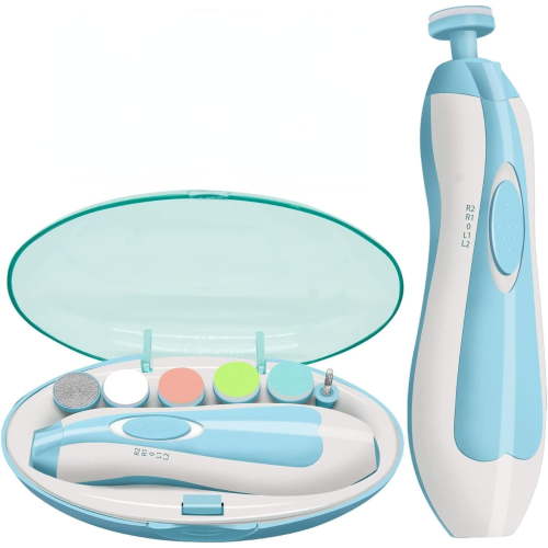 Baby Essentials - Baby Electric Nail File Nail Trimmer Manicure Set, Toes Fingernails Care Trimmer with LED Light for Newborn, Kids and Adults, Blue