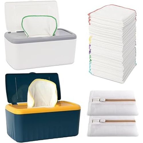 108 Packs Flannel Reusable Baby Wipes Cloth Wipes with Blue Wipes Dispenser, Reusable & Natural Skin-friendly Cloth Baby Wipes, Body Face Hand Washcloth Essential for Cloth Diapers