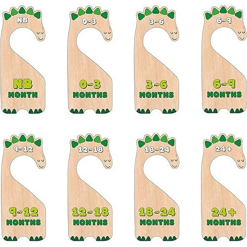 Dinosaur Baby Closet Dividers 8 Pack, Wooden Cloth Organizers 0-24 Months
