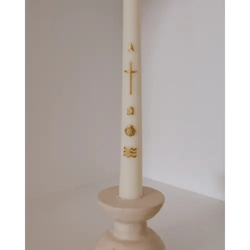 Alpha & Omega Baptism Candle Gold | Be A Heart