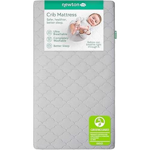 Newton Baby Waterproof Crib Mattress and Toddler Bed - Ultra-Breathable Proven to Reduce Suffocation Risk, Washable Core & Cover, 2-Stage, Deluxe 5.5" Thick - Grey