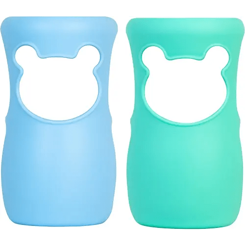 100% Silicone Baby Bottle Sleeves for Philips Avent Natural Glass Baby Bottles, Premium Food Grade Silicone Bottle Cover, Cute Bear Design, 8oz, Pack of 2 (Blue and Turquoise)