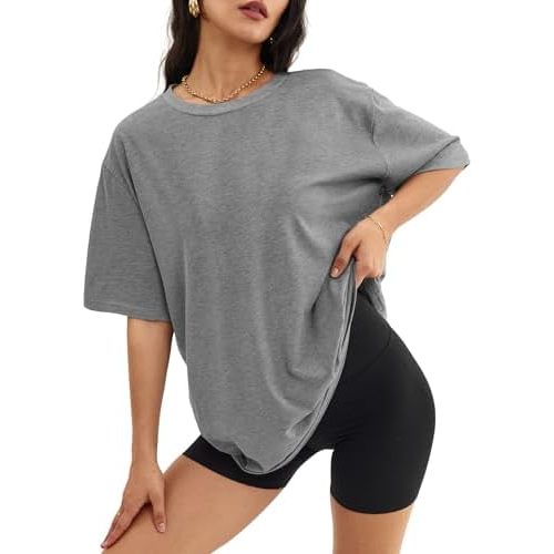 ATHMILE Womens Oversized T Shirts Loose Fit Crewneck Short Sleeve Tops Summer Casual Blouse Y2K 2025 Basic Tee Beach