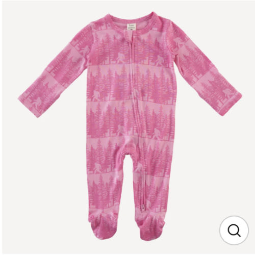 long sleeve two way zipper footie | pink sasquatch | bamboo