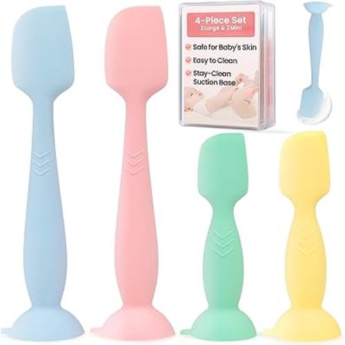 Upgraded 4-Pack Silicone Diaper Cream Spatula with Travel Case - Soft Full-Size & Mini Applicators for Rash Ointment, Diaper Care & Everyday Care, Ideal for Newborn Essentials and Baby Shower Gifts