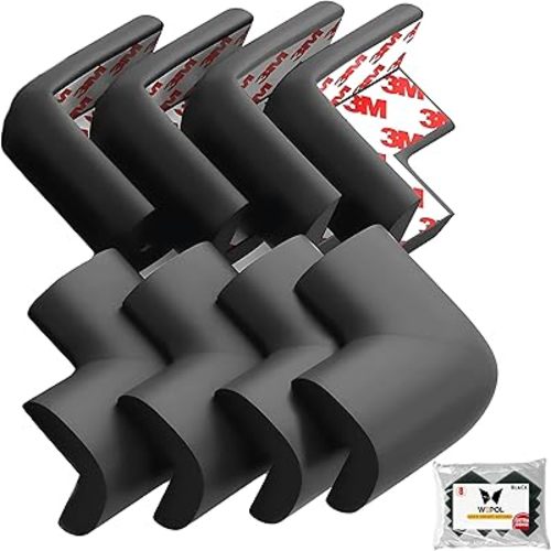 8 PK Corner Protector Baby, Coffee Table Soft Corner Protectors, Baby proofing Corner Guards, Furniture Corner & Edge Safety Bumpers, Rubber Foam 3M Adhesive Pre-Taped (Black)